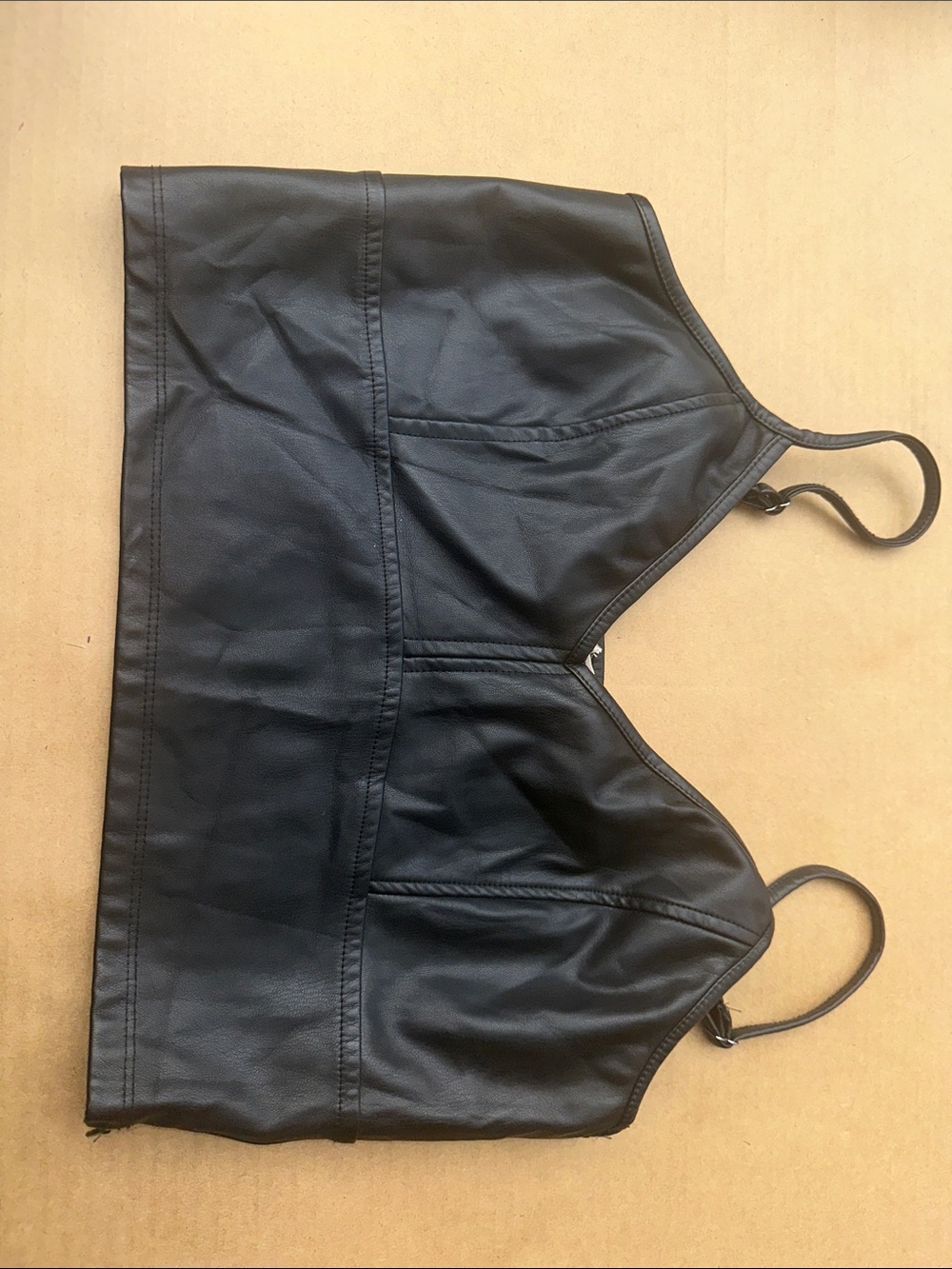 Black Faux Leather Crop Top - Women